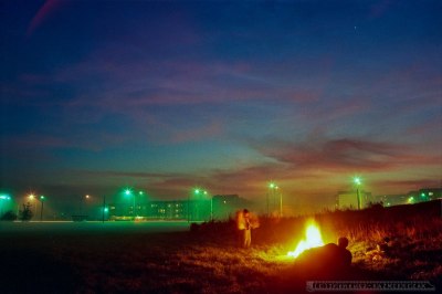 Tychy; wrzesień '96 gdy trolejbus "A" podjeżdża do przystanku.